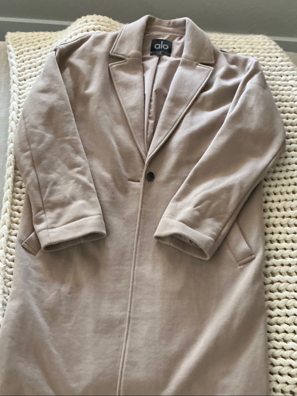 ALO Yoga Single-Button Long Trench Coat in Light Taupe